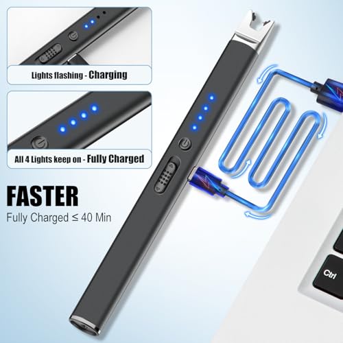 USB Rechargeable Electric Candle Lighter - Long Stem Arc Lighter - Black