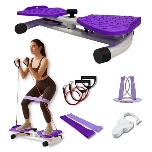 Ab Twister Board Workout Bundle with Resistance Bands & Jump Rope - Purple