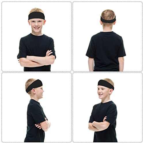 Athletic Sports Headbands for Kids - Sweat-Absorbing Running Gear - 2 Black