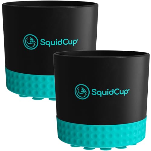 SquidCup Two-Pack Non-Tipping Boat Cup Holders - Black/Teal 12-30 oz Anti-Spill Suction