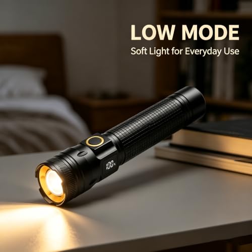 Gotellx 1 Pack Rechargeable LED Flashlight with Digital Power Display, USB-C