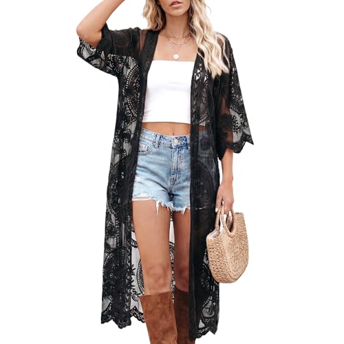 Black Lace Kimono Cardigan for Women - Funnysoft, Size 1