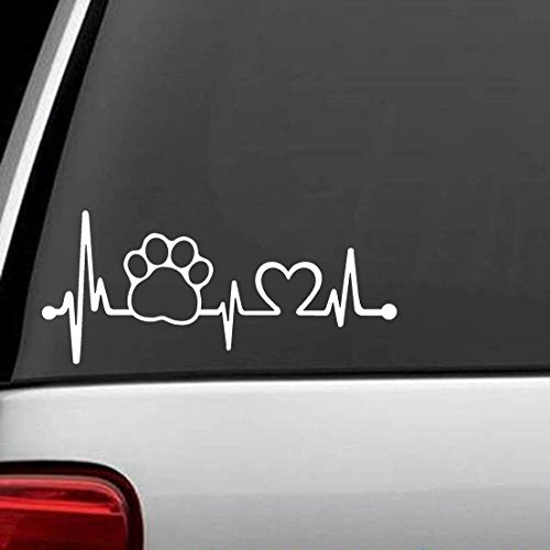 Pet Paw Heartbeat Lifeline Decal Sticker - 7.5-inch White