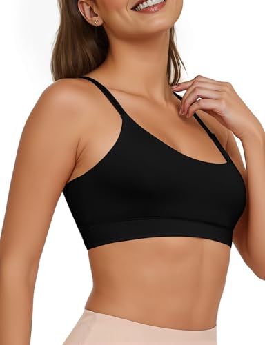 Sports Bra for Women - U Neck Adjustable Spaghetti Strap Workout Bra with Removable Cups - Medium / U-Black