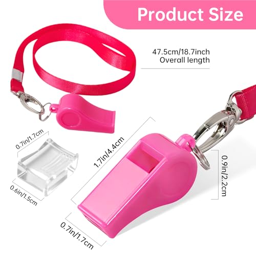 4 Pack Pink Plastic Whistles with Lanyards - Loud & Durable