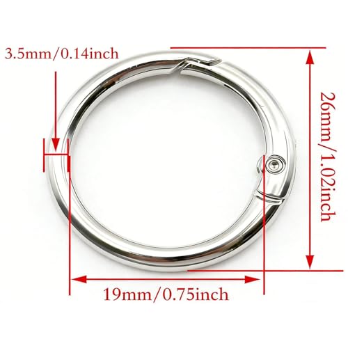 20 Pack 0.75 Inch Spring O Rings - Silver Keychain Clips