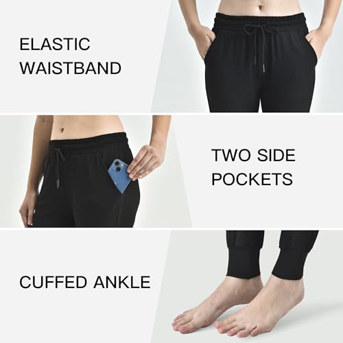 Full Length Black Joggers for Women with Pockets - Large