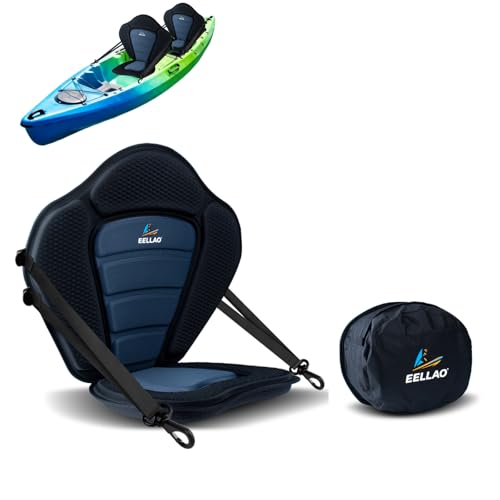 EELLAO Kayak Seat Deluxe Black & Blue with Detachable Storage Bag, Cushioned Back Support, Adjustable Straps