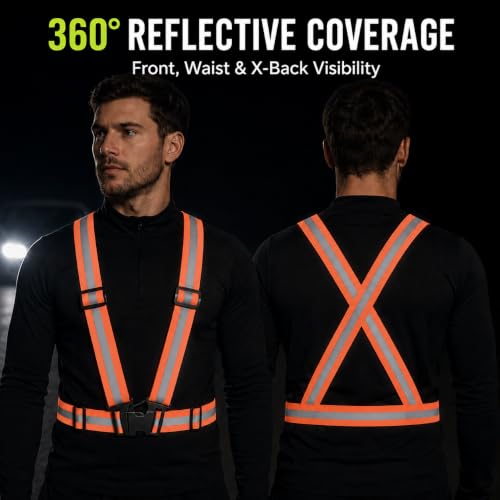 TARANDUS Orange Reflective Safety Vest - Adjustable High Visibility Harness for Running, Cycling & Work