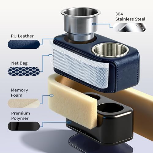 Pontoon Cup Holder Stainless Steel Double with Side Pocket Blue - MANUMARINE