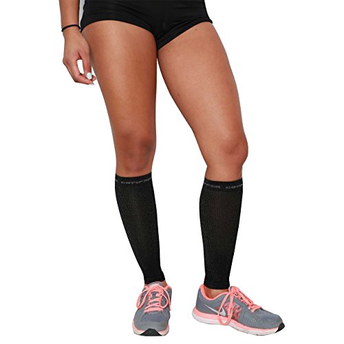 Compression Calf Sleeves for Runners - Black with Copper Yarn - Large/X-Large