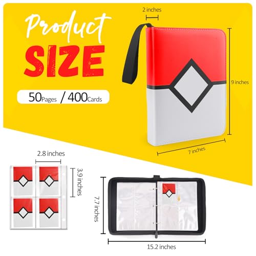 Card Binder with 4-Pockets - Fits 400 Cards, Red