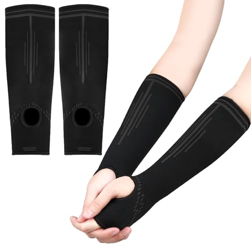 SZWEEDORY Volleyball Arm Sleeves Forearm Guards, Black Thumb Hole, M Youth & Adult