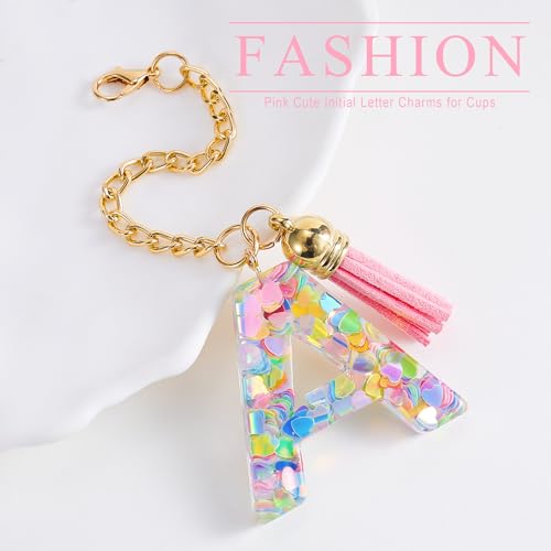 Initial Letter Keychain Charm for Tumbler Handle - Pink Letter A