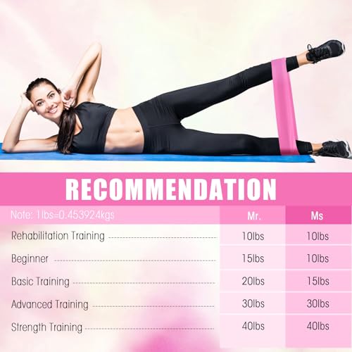 Deekin Pink Resistance Loop Exercise Bands Set - 25-30 lbs, 20 pcs for Fitness & Yoga