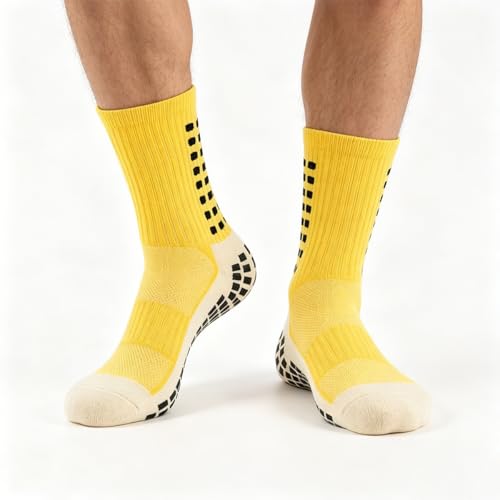 Anti-Slip Grip Soccer Socks for Men - 4 Pairs, One Size - Yellow
