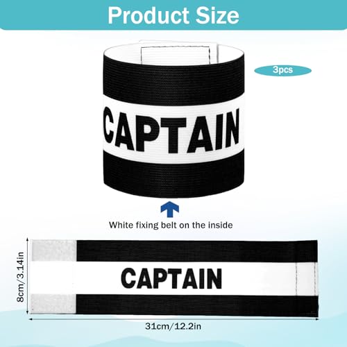 3PCS Adjustable Captain Armbands - Durable Elastic Soccer Field Band (Black)