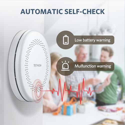 Smoke Detector Carbon Monoxide Detector Combo, 10 Year Battery Fire & CO Alarm with Large Test/Silence Button, Adhesive & Screws Included