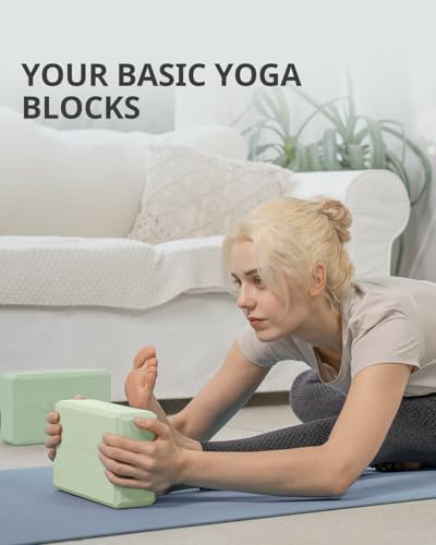Yoga Blocks 2 Pack - Soft Non-Slip Foam, Mint Green