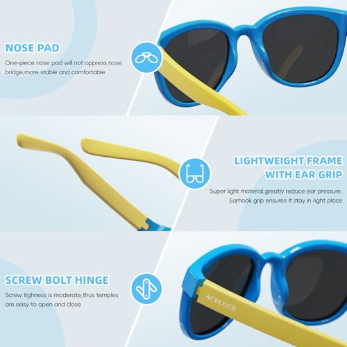 Kids Polarized Sport Sunglasses - Unbreakable Round Frame - Yellow/Blue