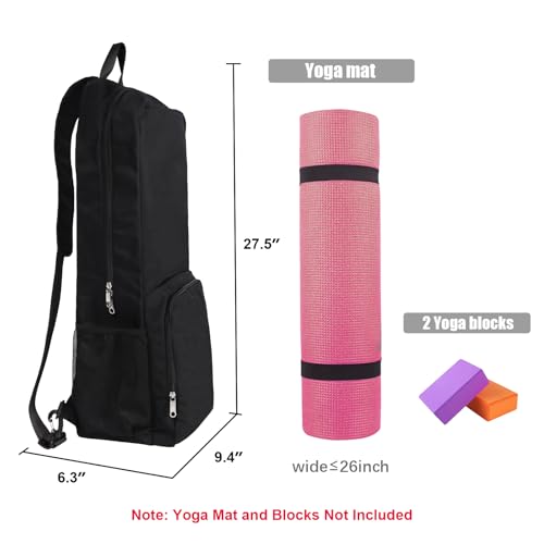 Yoga Mat Bag Carrier - Waterproof with Mesh Pockets - Black