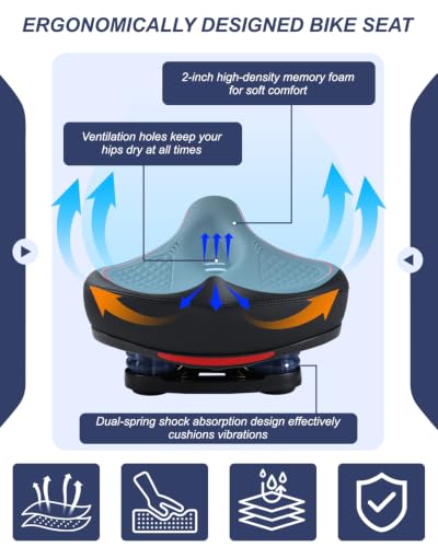 10.6 x 9.6 Inch Waterproof Memory Foam Bike Saddle - Ergonomic Comfort for Cycling
