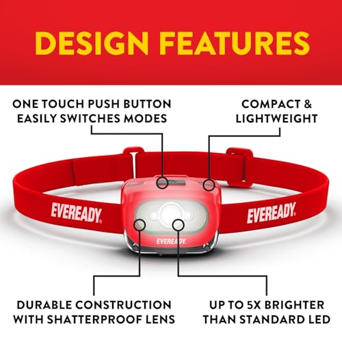 Eveready X200 LED Rechargeable Headlamps 2-Pack with Red Light, IPX4 Waterproof