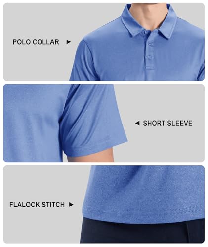 ZITY 5 Pack Men's Short Sleeve Moisture-Wicking Golf Polo Shirts, X-Large, Black/Light Grey/Pink/Blue/Grey Blue