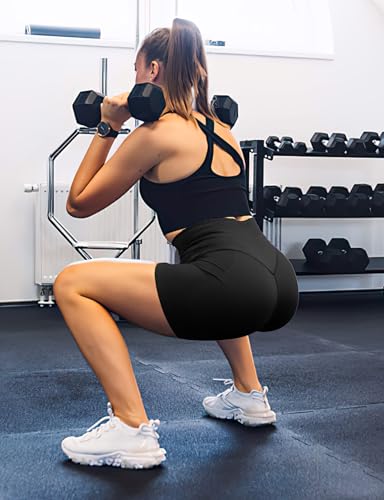 High Waisted Seamless Scrunch Butt Workout Shorts - Black, Small