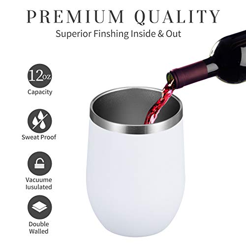 Insulated 12oz Stemless Wine Tumbler with Lid & Straw - White