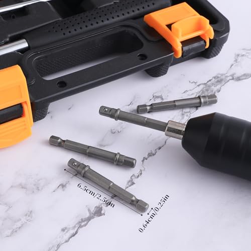 6 Pack 1/4 Inch Square Socket Adapter Bits for Drill and Impact Driver - Power Bit Set for Automotive DIY, Hex Shank, Silver