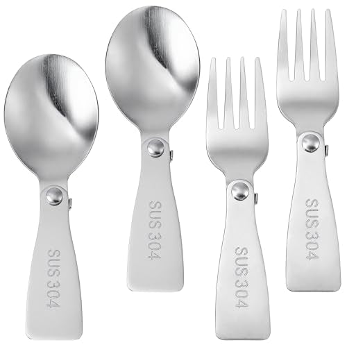 4-Piece Portable Stainless Steel Folding Utensil Set - Travel