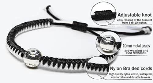 Baseball Bracelets - Adjustable Handmade Braided Wristbands, Red & Black 2PCS