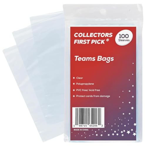 Resealable Trading Card Team Bags - 100 Pack Clear Card Sleeves for Storage