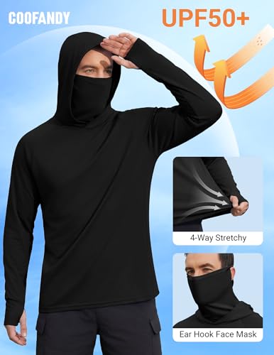 UPF 50+ Sun Protection Hoodie with Mask - Black, X-Large
