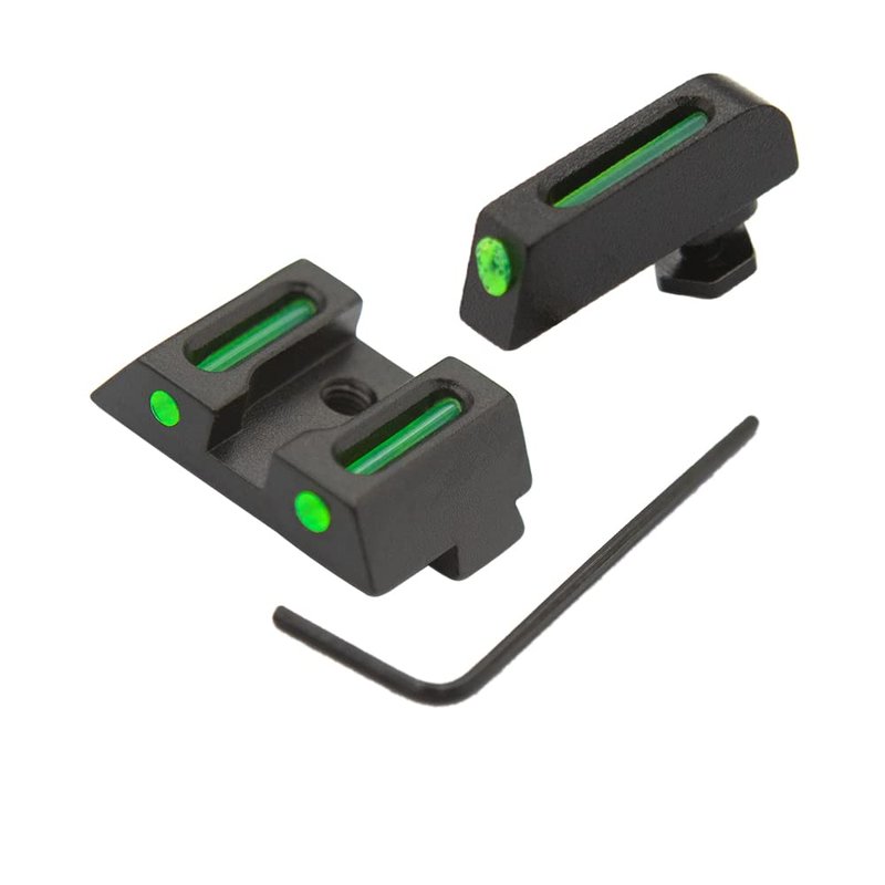 oupuntoe No-Tritium Fiber Optic Sights for Glock 17, 17L, 19, 22, 23, 24, 26, 27, 33, 34, 35, 38 and 39, Green Photoluminescent Outline for Outdoor
