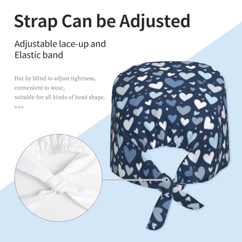 SHBYYGR Working Cap Scrub Cap with Sweatband – Adjustable Nurse Doctor Hat, Navy Heart Variation