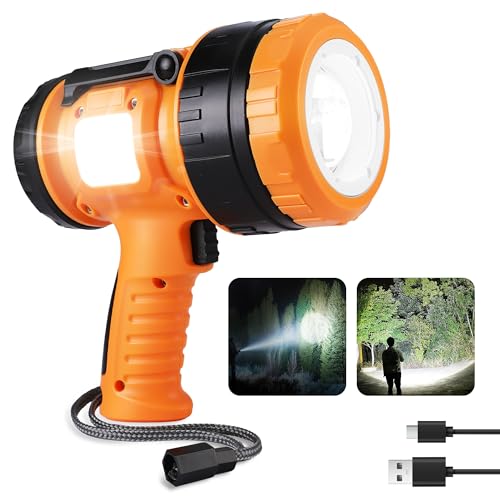 EverBrite Zoomable Rechargeable Spotlight with Foldable Stand, Handheld LED Spotlight Flashlight with 5 Modes, 600M Range, Spot Light for Hunting Boating Camping Hiking Outdoors Searching, 1200 Lumens