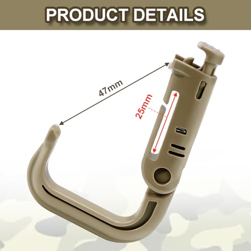 Tactical Locking D Ring Carabiner Clips - 6 Pack Light Khaki