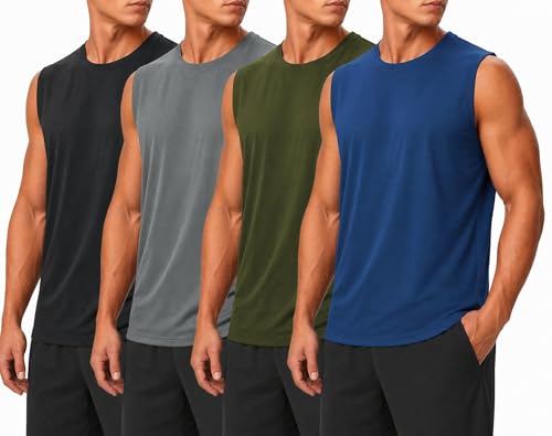 Kinglaman 1/4 Pack Men's Dry Fit Tank Tops Sleeveless Workout Shirts – 4 Colors XS-XL
