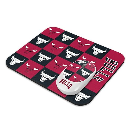 Wireless Mouse and Checkered Mouse Pad - Chicago Bulls Design