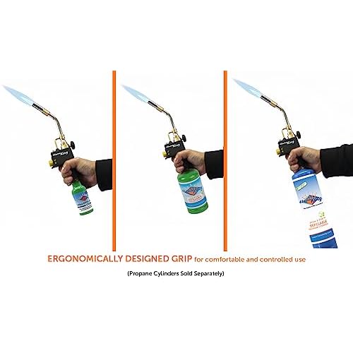 Flame King FK8500CGA High Intensity Propane Torch Head for Soldering, Brazing, Plumbing, Lighting Charcoal/Fire Pits, Compatible with 1LB Cylinders, MAPP, and MAP-PRO