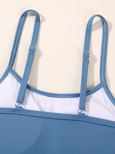 Girls One-Piece Swimsuit with Adjustable Straps - Dusty Blue, 11-12 Years
