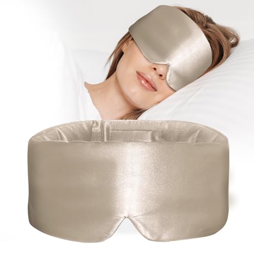 Taupe 100% Mulberry Silk Sleep Mask - Large Blackout Eye Cover for Women Men