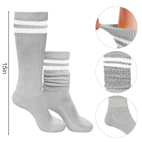 Slouch Socks for Women - Striped Scrunch Socks - Gray