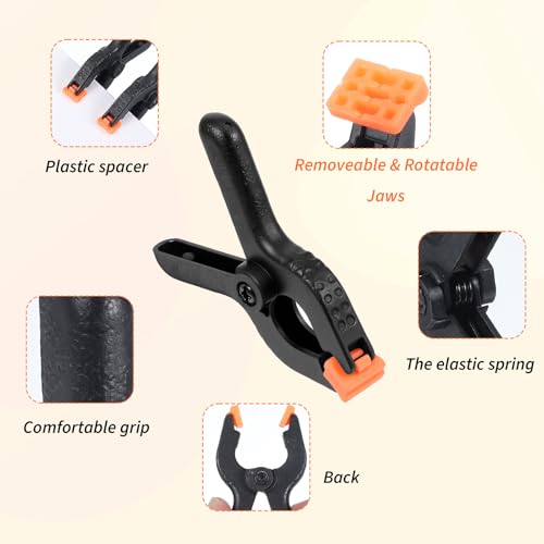 12pcs Black Plastic Spring Clamps, Anti-Slip Clips for Balloon Arch Clips for Backdrop, Heavy Duty Plastic Clamp for Backdrop Curtain and Photo Prop