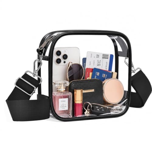 Clear Stadium Event Bag with Adjustable Strap - Black Small
