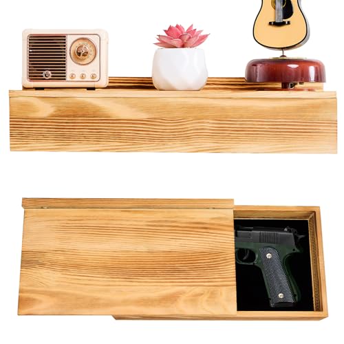 Hidden Gun Storage Shelf-14.4" x 7.7" x 2.75" Rustic Concealment Shelf Concealment Compartment Furniture Hidden Gun Safe Wall Decor for Home Security, Oak Color