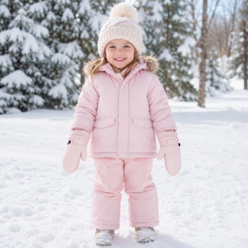 Kids Winter Ski Mittens - Warm, Water-Resistant Velvet - Pink, Medium