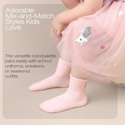 Kids Girls 4 Pairs Athletic Socks - Hearts & Stripes, Ages 7-10